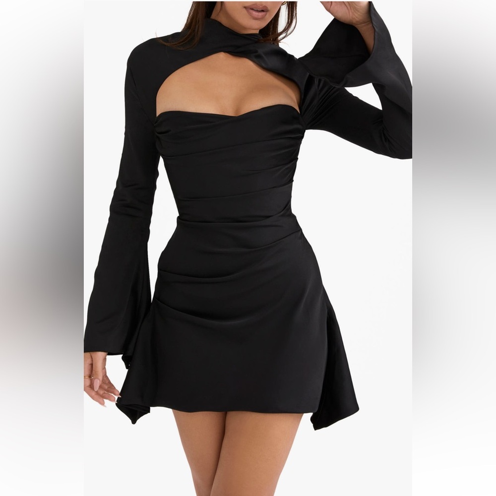 House of CB Black Long Sleeve Cutout Mini Dress